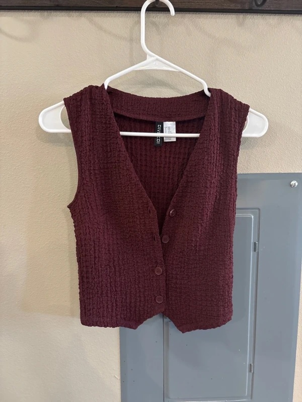 Textured Knit Button Front Vest in Deep Wine